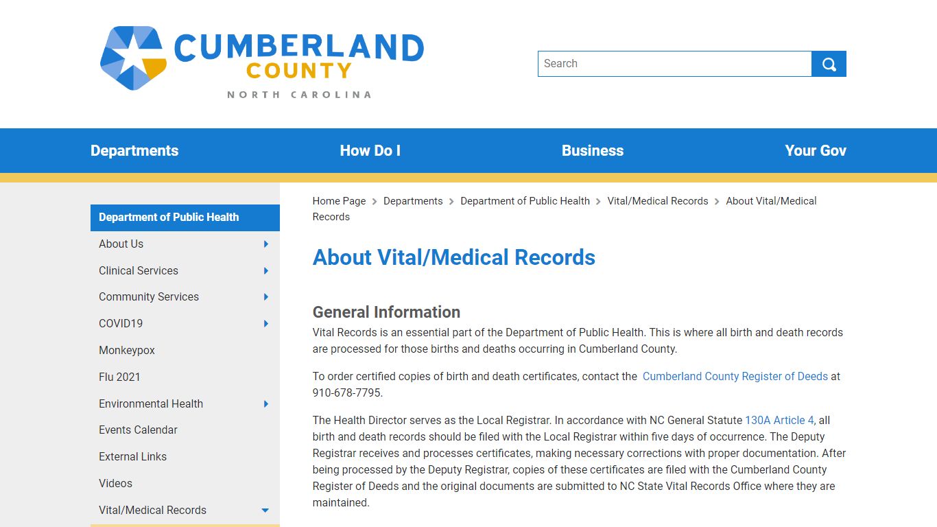 About Vital/Medical Records - Horizontal County