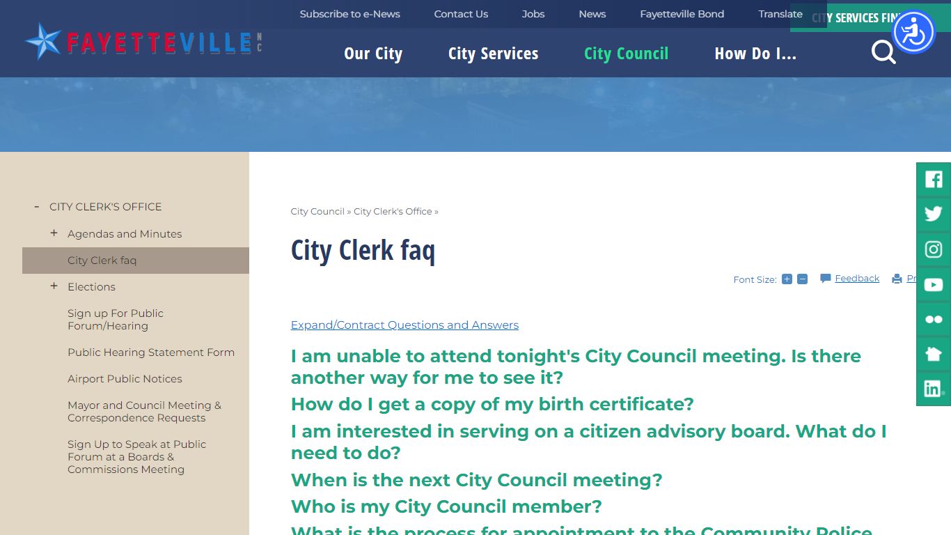 City Clerk faq | Fayetteville, NC